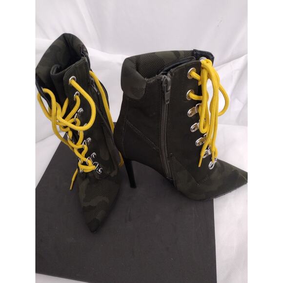 Madden Destiny Boots Womens Size 5 Green Camo Lace Up Stiletto Ankle Heel - Picture 2 of 10